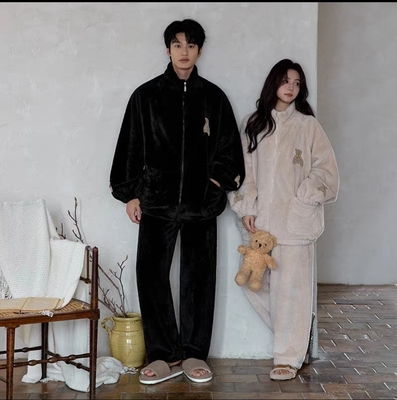 黛梦思珊瑚绒睡衣情侣冬季加厚保暖男女家居服秋冬可外穿运动套装