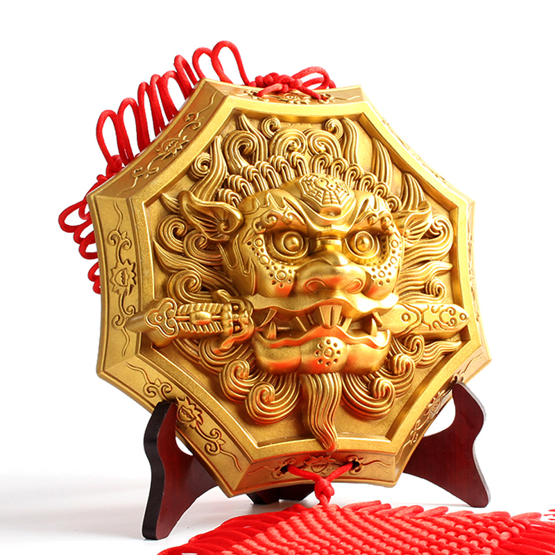 玄众阁 铜质狮咬剑牌挂件吞口兽狮子咬剑摆件兽头八卦睚眦大门