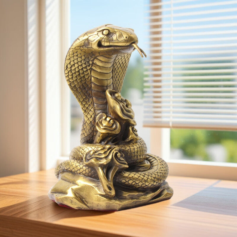 玄众阁 眼镜蛇吉祥物铜蛇摆件金属十二生肖蛇形黄铜金蛇属相饰品