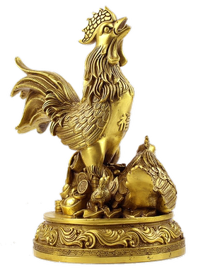 全家铜鸡摆件夫妻恩爱