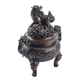 玄众阁 复古狻猊香薰炉铜天狗炉摆件大明狮子盘香炉家用三足炉