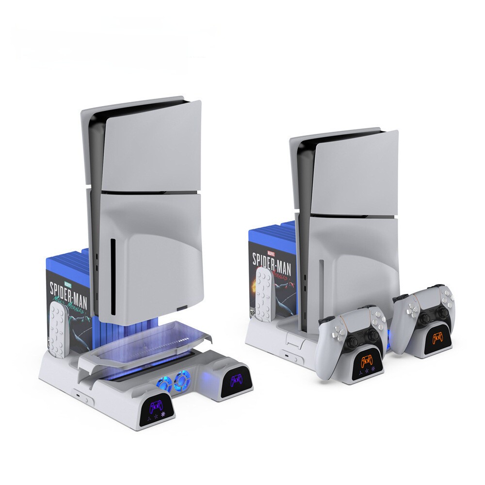 PS5slim主机多功能散热充电底座带蓝光P5游戏手柄座充+碟片收纳架