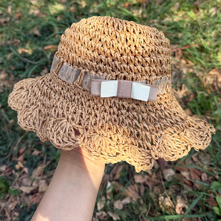 夏季新款儿童草帽女童手工钩织出游遮阳帽小童中大童沙滩太阳帽子