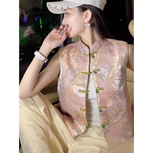 新中式进口织锦缎提花唐装风马甲