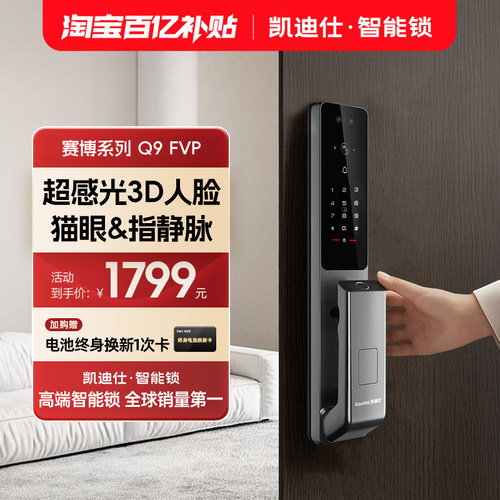 凯迪仕Q9FVP/TVP智能门锁人脸全自动指纹锁家用防盗门电子密码锁