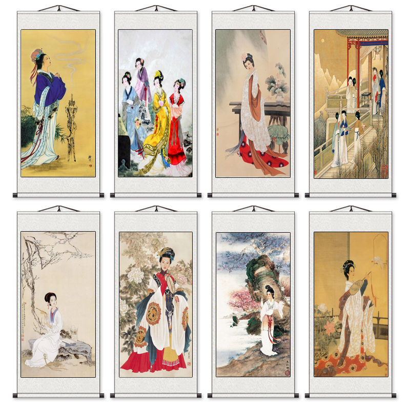 仕女图人物单幅j酒店挂画卧室工笔无框国画美女客厅卷轴画装饰画