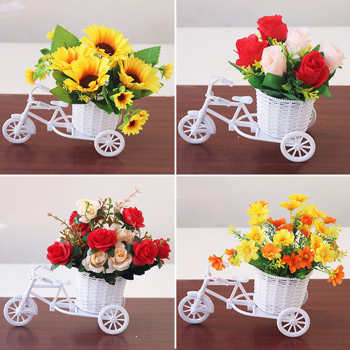 绢布花，塑料花花+花车篮