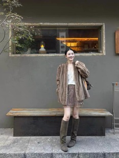 帕斯条环保皮草V领仿水貂毛皮草女老钱风抽刀纹毛毛外套新冬大衣