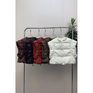 洋气背心外套 小个子飞飞袖 欧货立领打皱短款 羽绒马甲女2025冬新款