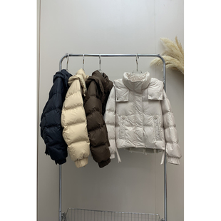 字母带帽下摆拼毛线加厚保暖外套 新款 小个子短款 羽绒服女2025冬季