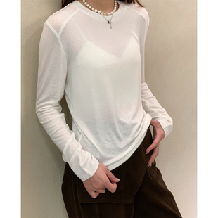 内搭T恤女 欧货高级感柔软纯色圆领长袖 天丝羊毛打底衫 2025秋新款