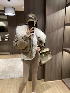 白鸭绒派克棒球服女外套 加厚短款 羊卷毛大翻领羽绒服2025冬季 新款