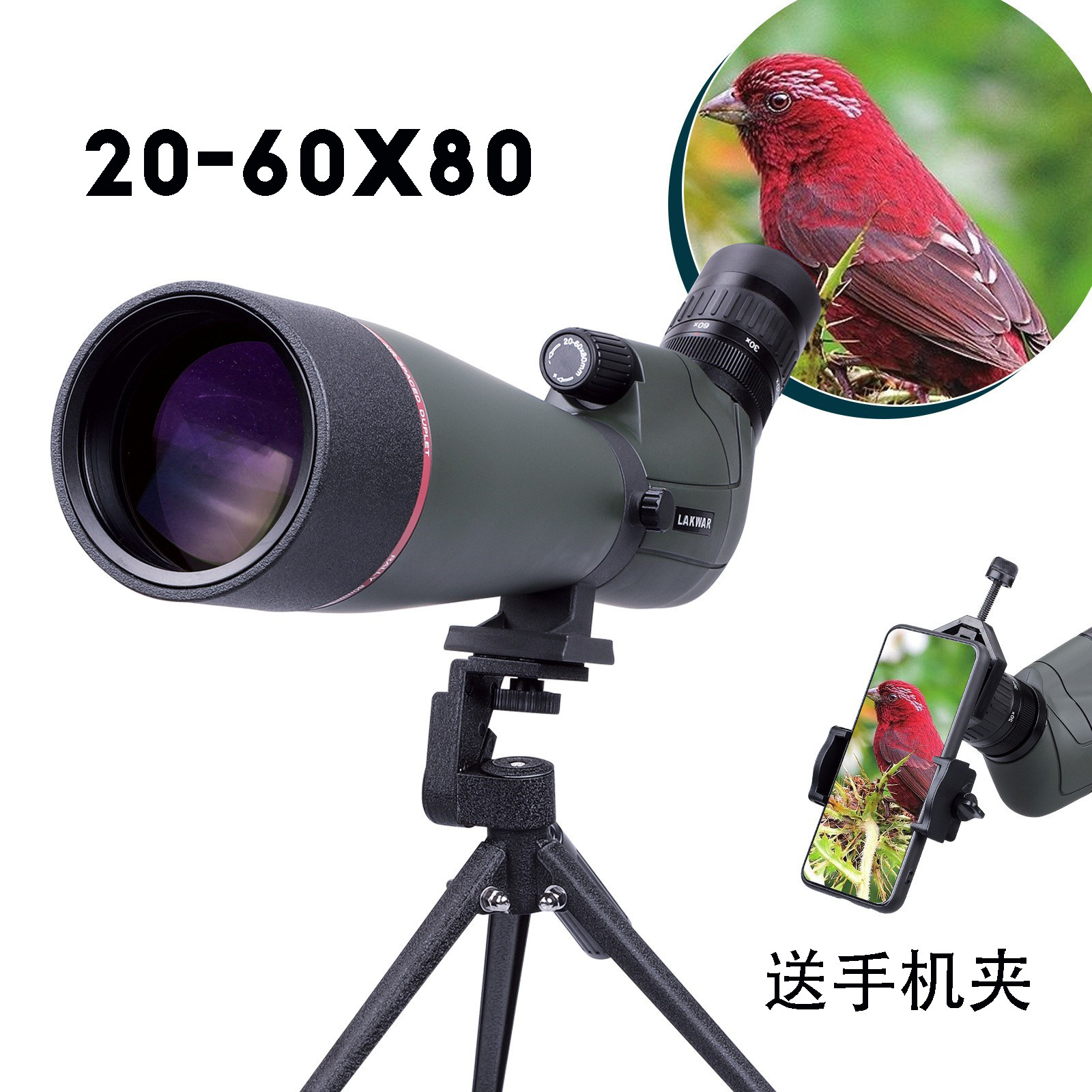 20-60x80远看月亮单筒观鸟手机拍