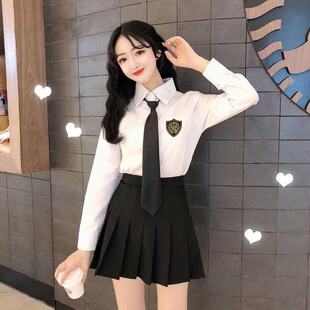 jk设计学生领带风复古白衬衫套装少女学院感小众感百搭港味衬衣女