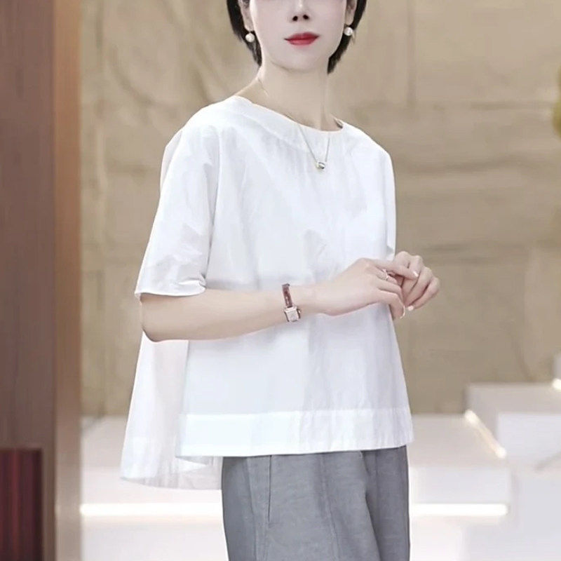 短袖透气设计夏季圆领新款女宽松小衫衬衫白色众百搭简约小2026感