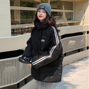 韩系服黑色小个子女冬季新款外套短款2024学生百搭连帽面包羽绒服
