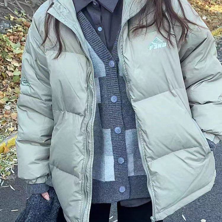 花小甜羽绒服女短款2024冬新款韩版宽松大码加厚情侣面包服外套潮