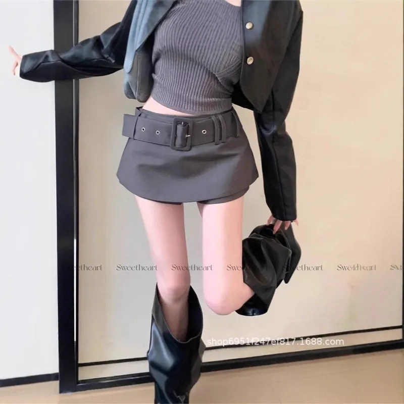 辣妹宽腰带包臀短裙春夏季新款半身裙女防走光短裙裤显瘦a字短裙