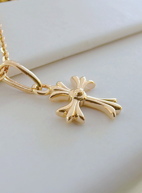 纯14K金十字架吊坠女黄金项链坠子锁骨链不褪色通体14K金首饰真金