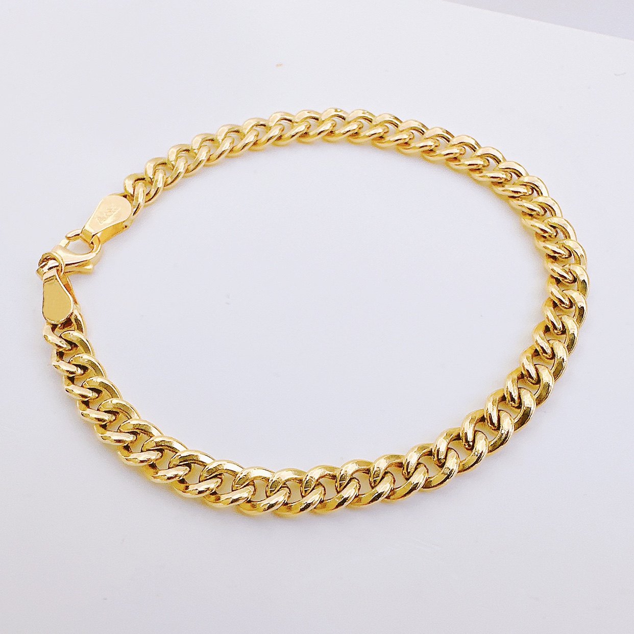 14K金坦克链手链 黄金宽扁链手镯 韩国K金男女可戴手链 素金百搭