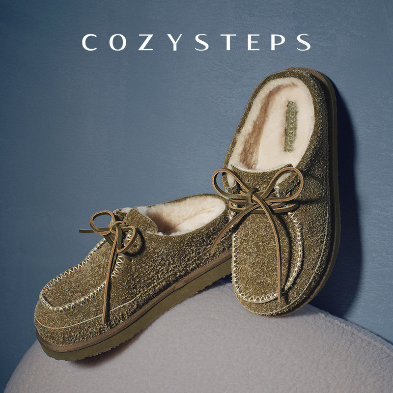 COZY STEPS可至NOVA莫卡辛穆勒雪地靴长绒面毛毛拖鞋女26秋冬新品