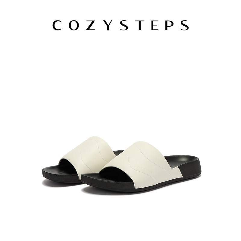 COZY STEPS可至男女款26夏季新款透气头层牛皮厚底拖鞋凉鞋情侣款