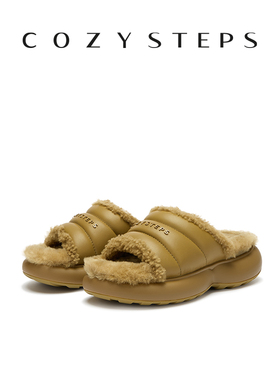 COZY STEPS可至25新品女厚底增高保暖拖鞋时尚轻盈舒适毛毛拖鞋