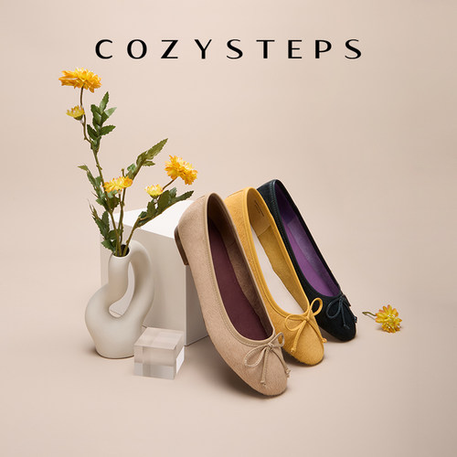 COZY STEPS可至女士26春夏新款牛毛蝴蝶结薄底圆头浅口芭蕾单鞋女