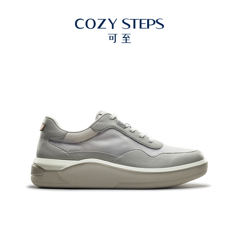 COZY STEPS可至春季时尚休闲鞋灰色圆头系带平跟厚底男式板鞋5151