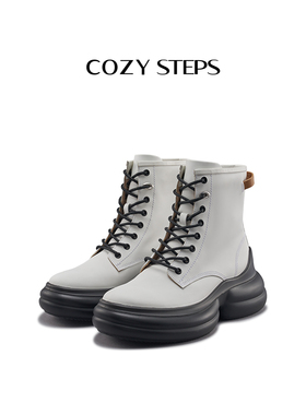 COZY STEPS可至新时尚休闲舒适马丁靴女增高厚底圆头中筒百搭靴子