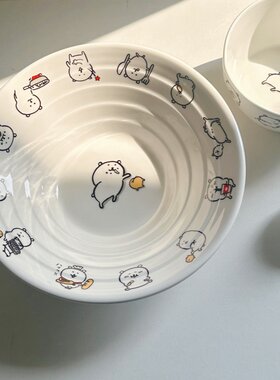 自嘲熊陶瓷面碗家用高颜值