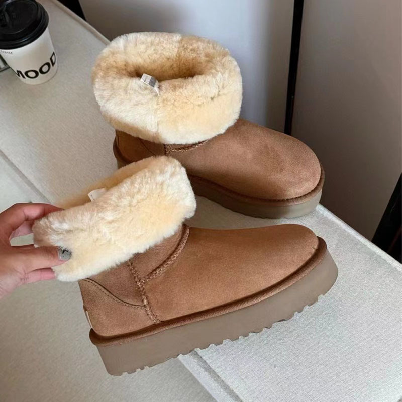 河南桑坡羊皮毛一体雪地靴厚底5825经典中筒女士雪地靴户外保暖鞋