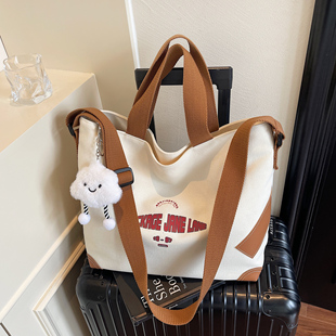 原创小众设计帆布包包女大容量带拉链手提上班通勤托特包斜挎背包