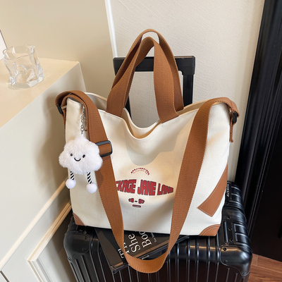 小众设计帆布包包女带拉链大容量