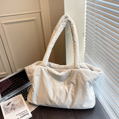 慵懒风纯色大容量充棉棉服托特包