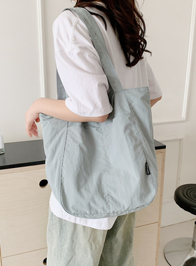 简约尼龙布包包女大容量潮休闲轻便单肩包纯色百搭学生通勤托特包