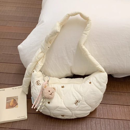 带拉链夹棉棉服包休闲百搭斜挎包