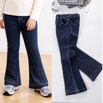 胖童女童喇叭裤牛仔裤儿童烫钻修身弹力长裤春秋新款加肥加大裤子