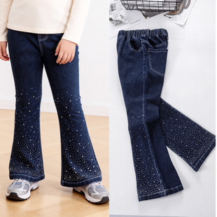 胖童女童喇叭裤牛仔裤儿童烫钻修身弹力长裤春秋新款加肥加大裤子