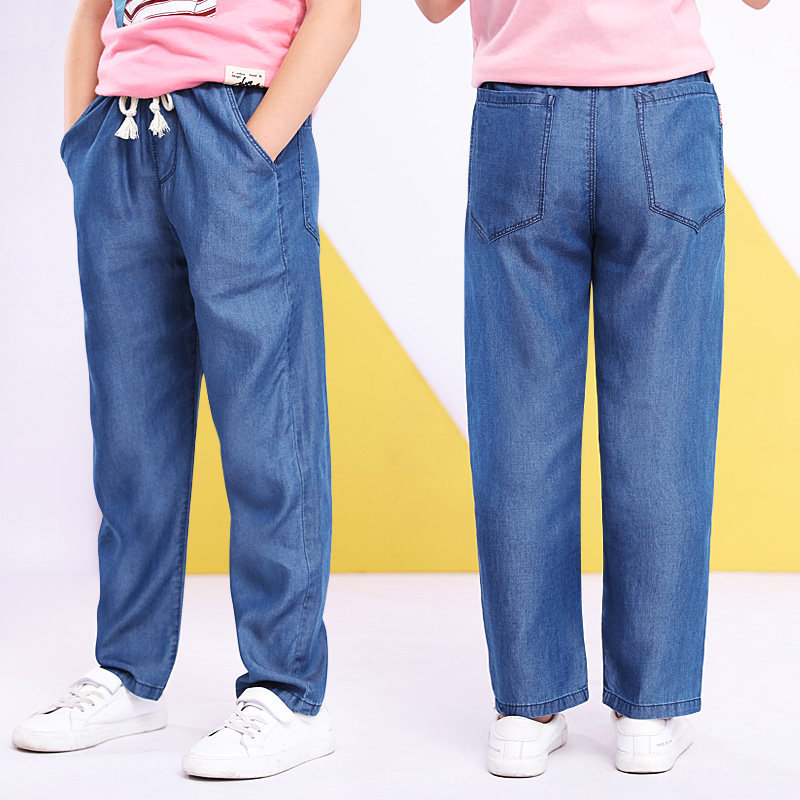胖女童裤子加肥加大春夏薄款单裤大童天丝牛仔裤胖儿童宽松防蚊裤