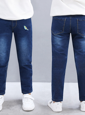 胖女童牛仔裤柔软高弹力胖女孩大童加肥加大裤子春秋直筒儿童长裤