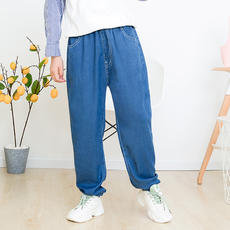 胖女童裤子春夏季薄款天丝牛仔裤加肥加大码胖儿童宽松运动防蚊裤