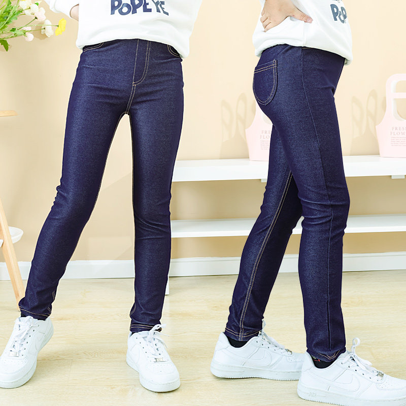 胖女童软牛仔裤不褪色春秋薄款弹力显瘦长裤加肥加大儿童裤子百搭