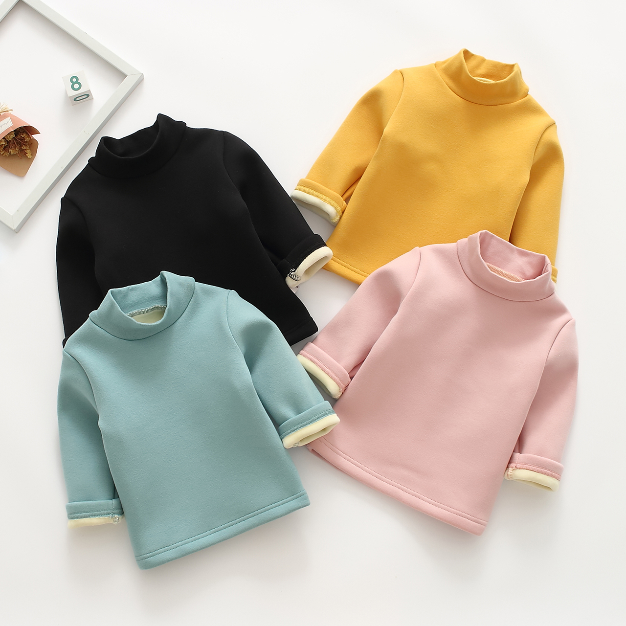 男童加绒纯棉打底衫婴幼儿女宝宝保暖加厚上衣T恤0-3岁高领韩长袖