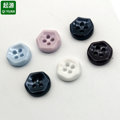 六角形衬衫扣子六边形黑白纽扣圆形短袖T袖男女士领口树脂小钮扣