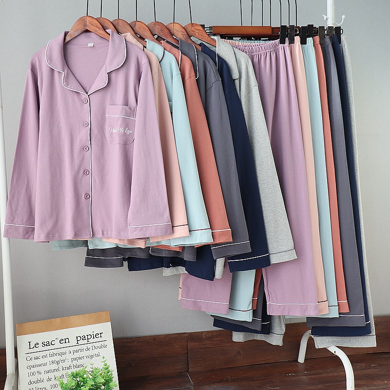 春秋加厚棉毛纯棉睡衣女长袖全棉开衫大码加肥家居服男纯色情侣