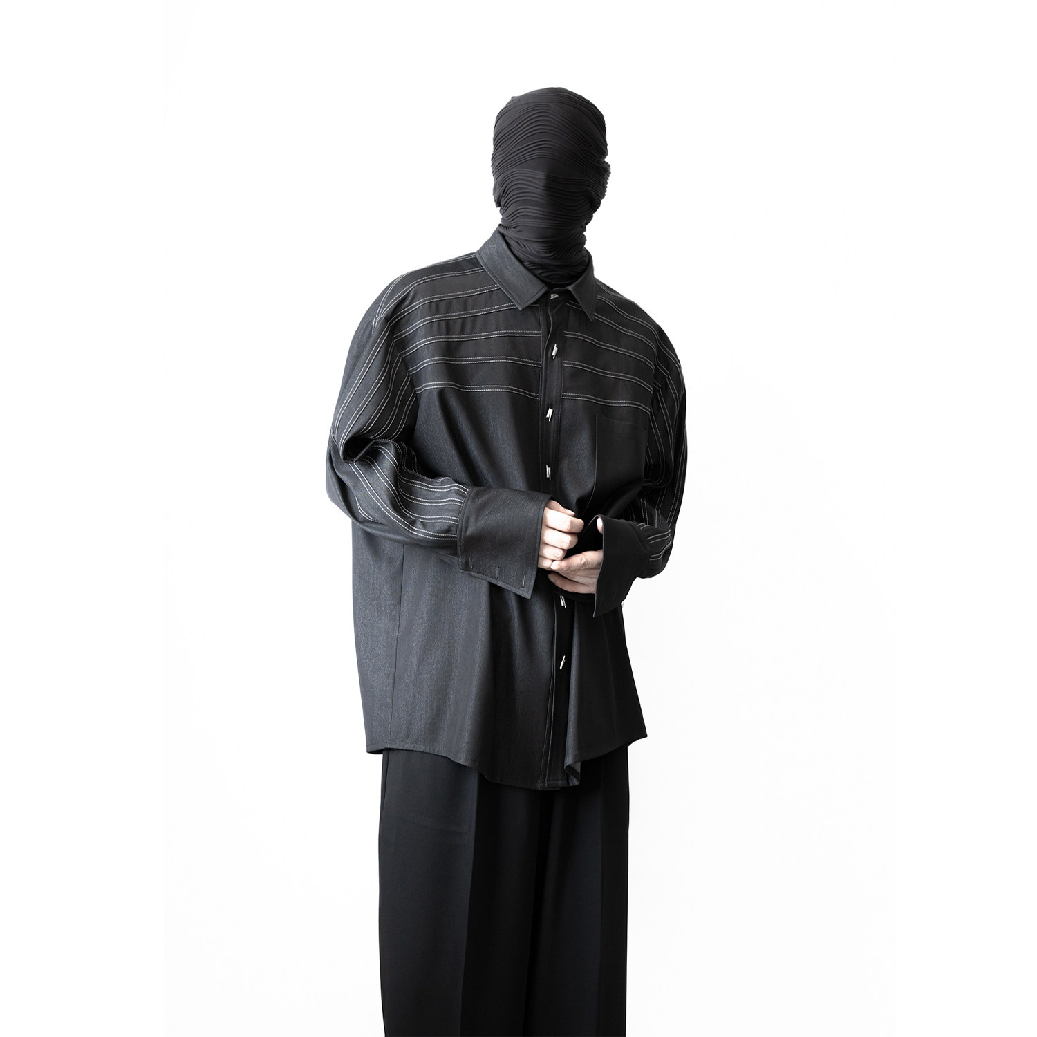 【高品质】纯棉天丝长袖衬衫男2024秋季明线高级感痞帅宽松衬衣潮