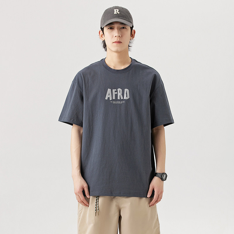 2026夏季新款男装日系潮牌纯色宽松圆领短袖字母印花T恤T806-F40,男装T恤,电商A101（原外27）