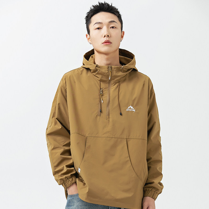 2026春季新款男装日系潮牌字母刺绣半拉链连帽外套夹克JK358-F135,男装夹克,电商A101（原外27）