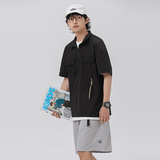 2026夏季新款男装日系原创抽绳装饰半拉链polo衫短袖T恤PL52-F60，男装T恤，电商A101（原外27）